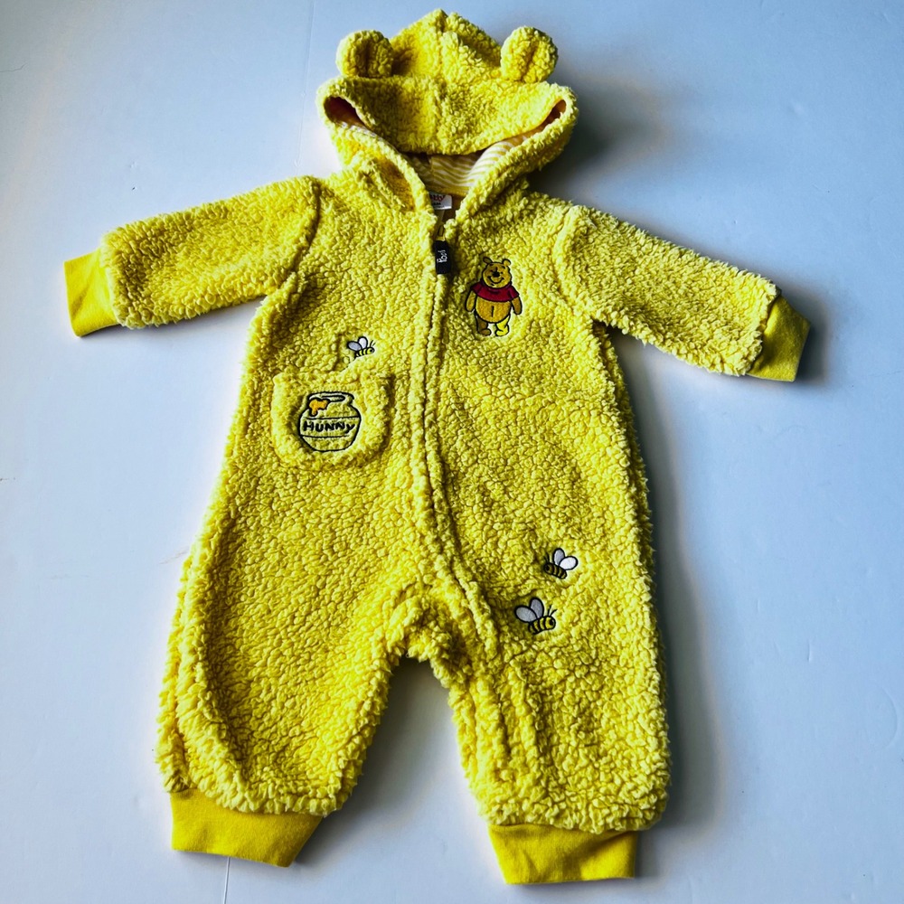 Disney Baby Winnie the Pooh Sherpa Suit 3-6M Hooded Bear Ears Cozy